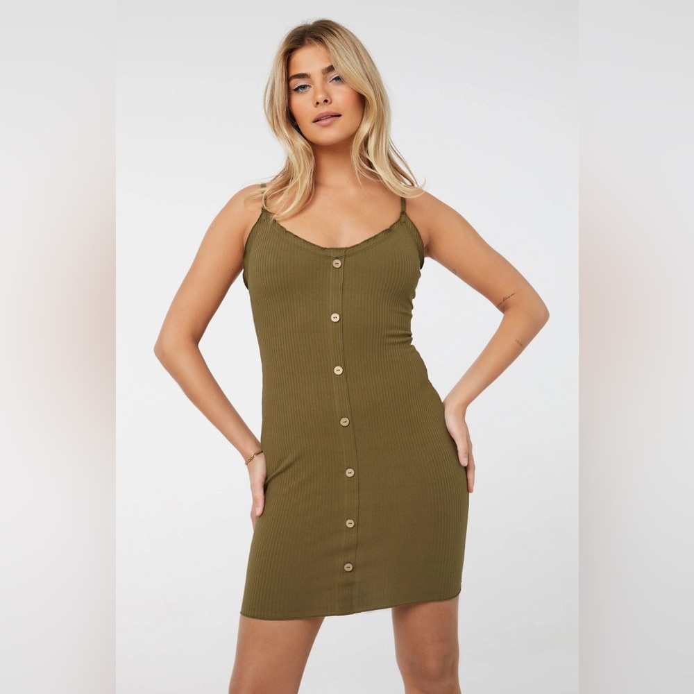 Ardene Green Khaki Button-Front Dress